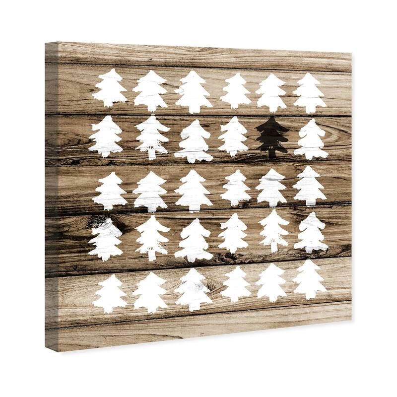 Wynwood Studio Holiday and Seasonal Wall Art Canvas Prints 'Blanc Trees Weathered' Christmas Home Décor - Brown, White
