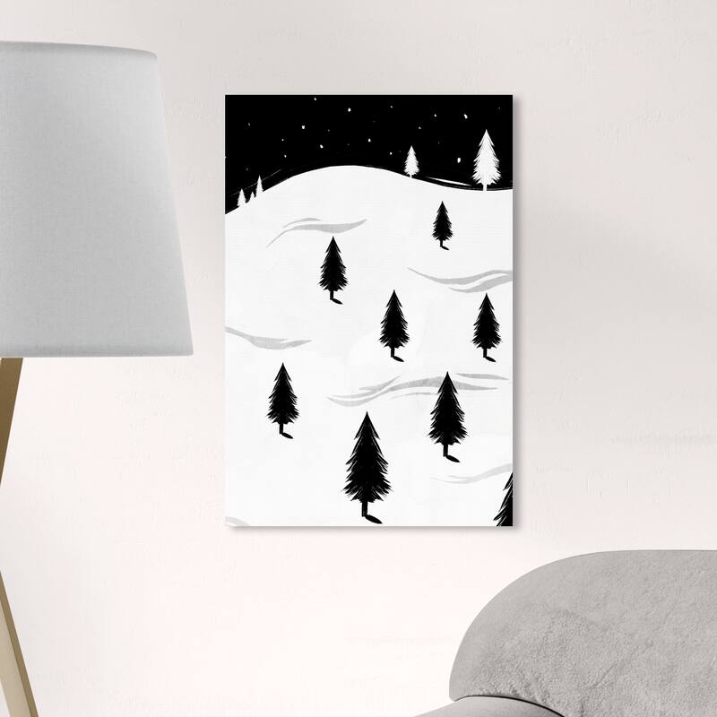 Wynwood Studio Holiday and Seasonal Wall Art Canvas Prints 'Pine Tree Landscape' Christmas Home Décor - Black, White
