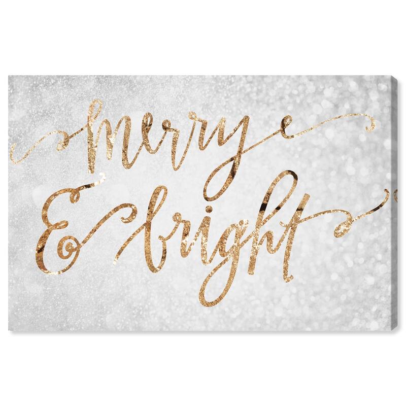 Wynwood Studio Holiday and Seasonal Wall Art Canvas Prints 'Merry & Bright' Christmas Home Décor - Gray, Gold