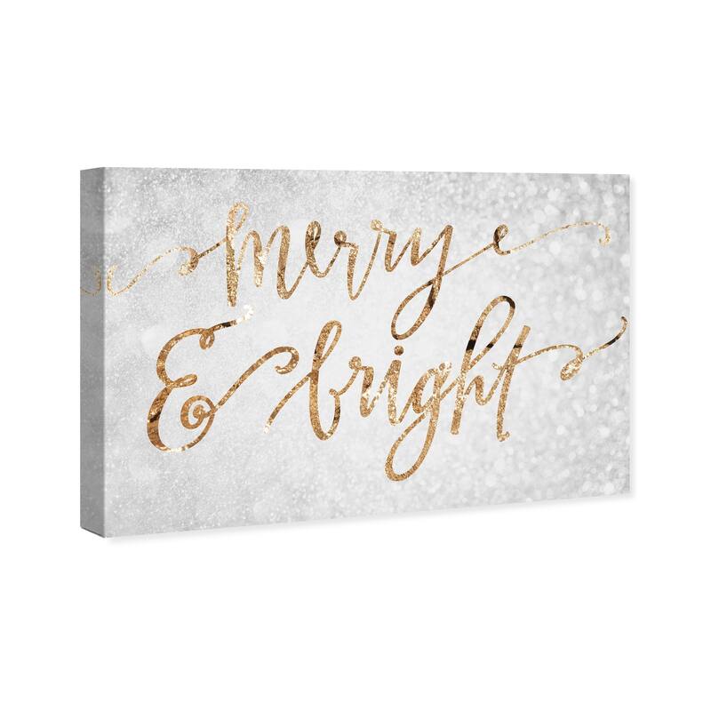 Wynwood Studio Holiday and Seasonal Wall Art Canvas Prints 'Merry & Bright' Christmas Home Décor - Gray, Gold