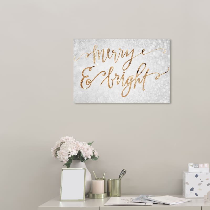 Wynwood Studio Holiday and Seasonal Wall Art Canvas Prints 'Merry & Bright' Christmas Home Décor - Gray, Gold - 24 x 16