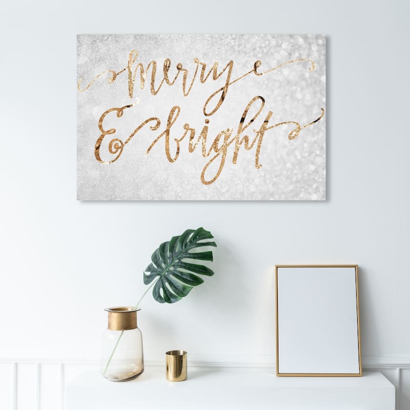 Wynwood Studio Holiday and Seasonal Wall Art Canvas Prints 'Merry & Bright' Christmas Home Décor - Gray, Gold - 36 x 24