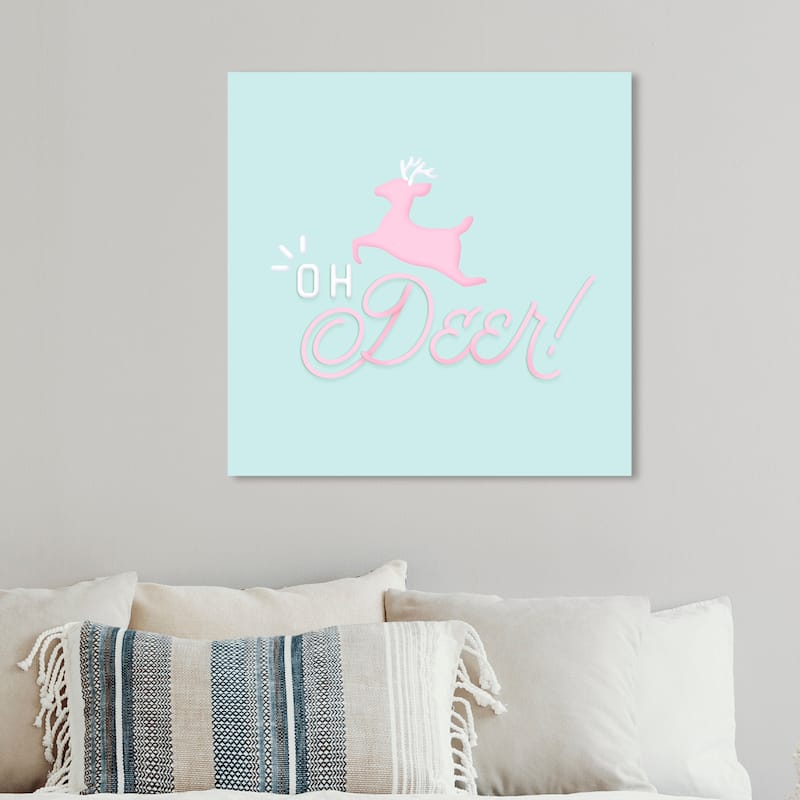 Wynwood Studio Holiday and Seasonal Wall Art Canvas Prints 'Oh Deer Pastel' Christmas Home Décor - Pink, Teal - 12 x 12