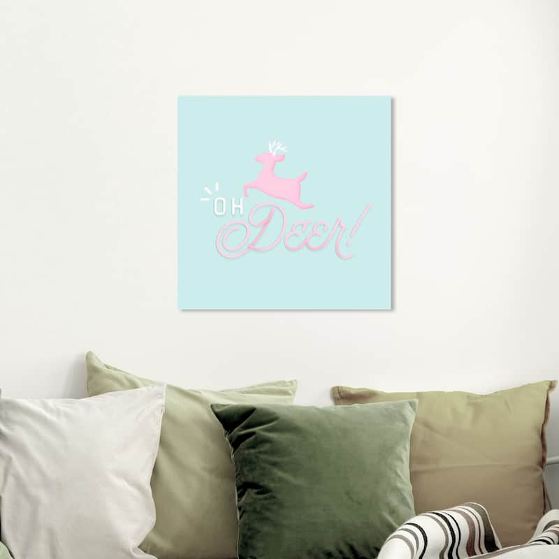 Wynwood Studio Holiday and Seasonal Wall Art Canvas Prints 'Oh Deer Pastel' Christmas Home Décor - Pink, Teal - 20 x 20