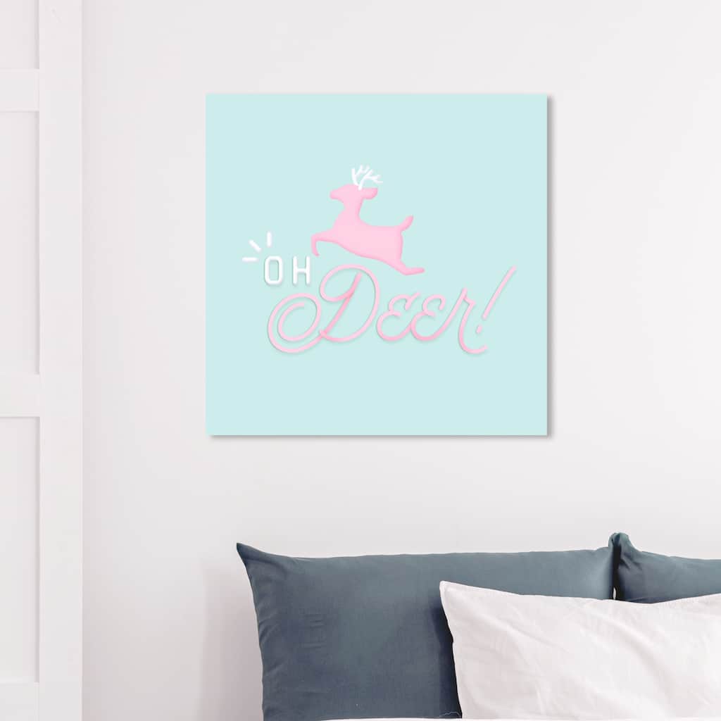Wynwood Studio Holiday and Seasonal Wall Art Canvas Prints 'Oh Deer Pastel' Christmas Home Décor - Pink, Teal