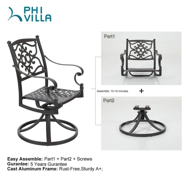 Phi Villa Cast Aluminum Retro Outdoor Patio Swivel Dining Chairs Set Of 2 Fits Garden Backyard Rocker Chair Furniture Touchofclass In