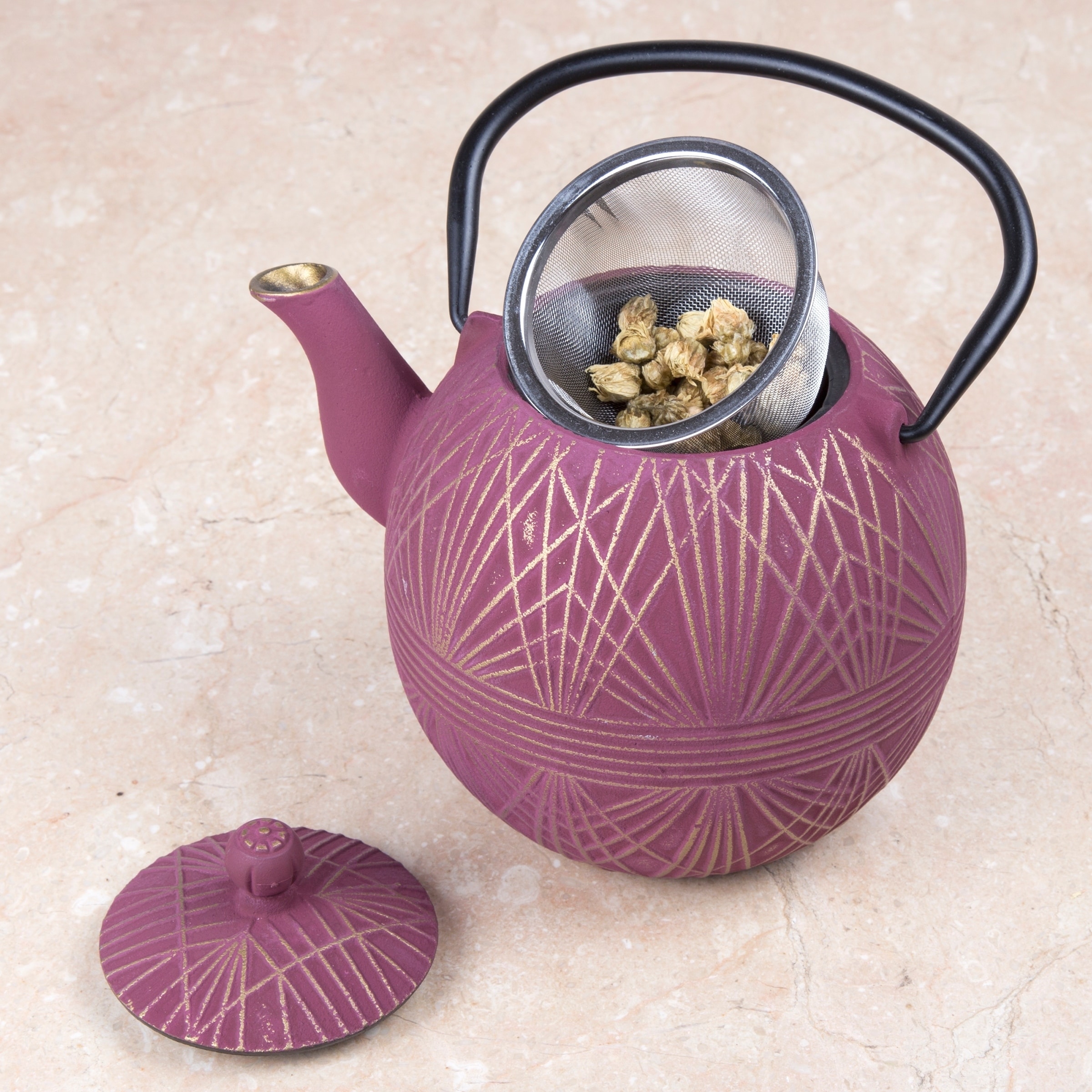 Creative Home 29 oz Cast Iron Tea Pot, Silver and Pink Color - Bed Bath &  Beyond - 30263416