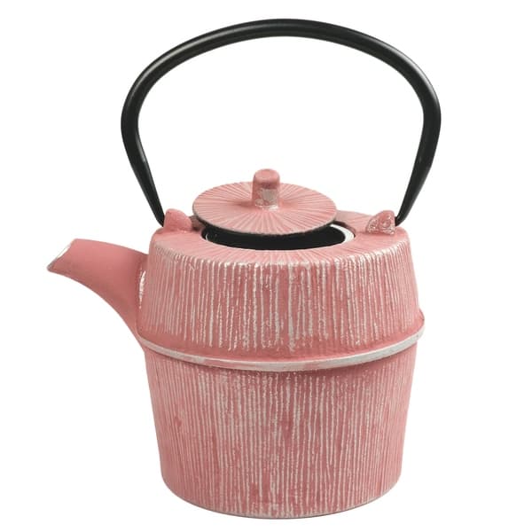 Creative Home 73520 29 oz Cast Iron Tea Pot, Silver and Pink Color