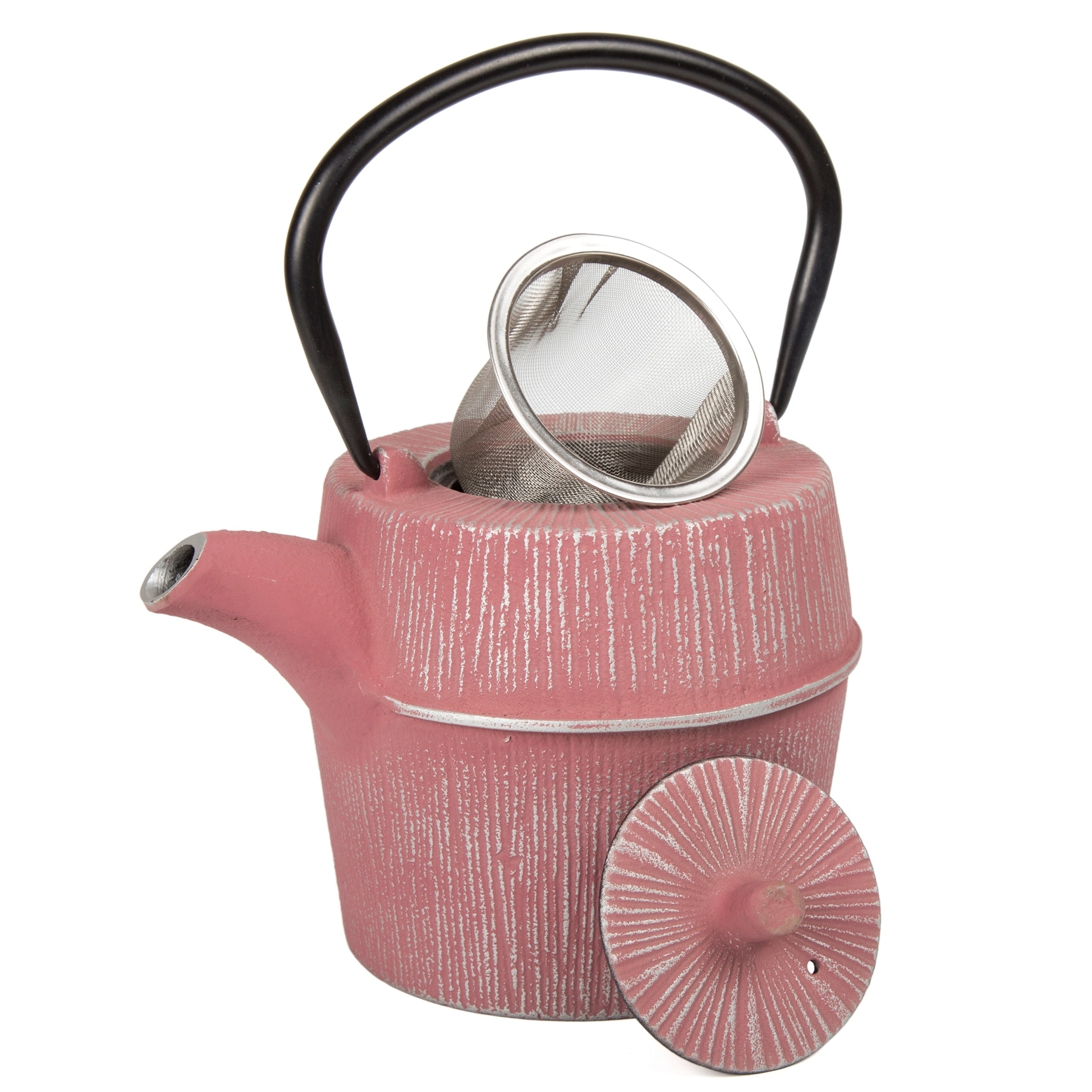 Creative Home 29 oz Cast Iron Tea Pot, Silver and Pink Color - Bed