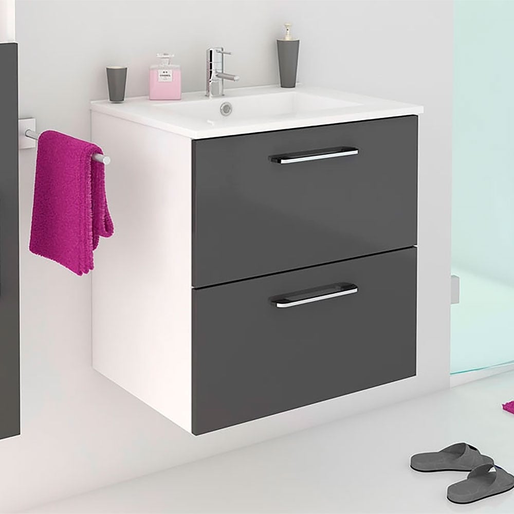 Shop 24 Happy Modern Bathroom Vanity Grey 24 X 24 X 18 Inch Vanity Ceramic Top And Mirror 2 Drawers Overstock 30264015