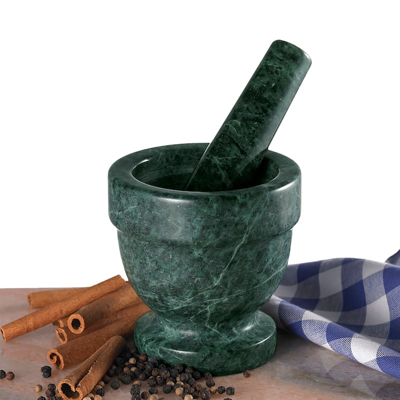 Creative Home Green Marble Mortar and Pestle Set, 4" Diam. x 4" H