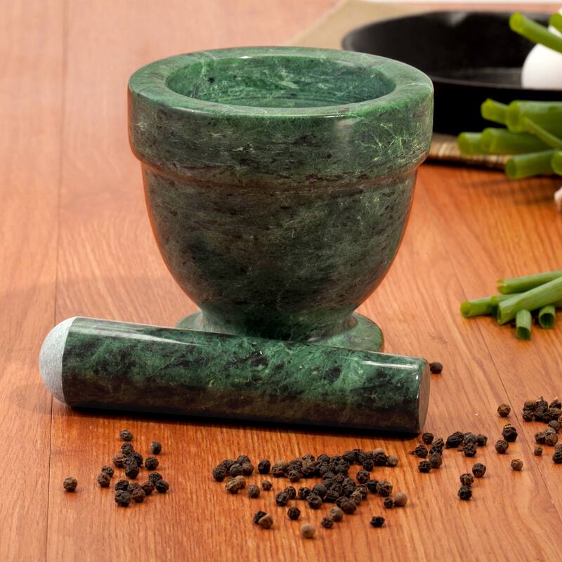 Creative Home Green Marble Mortar and Pestle Set, 4" Diam. x 4" H