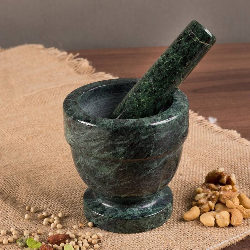Creative Home Green Marble Mortar and Pestle Set, 4" Diam. x 4" H