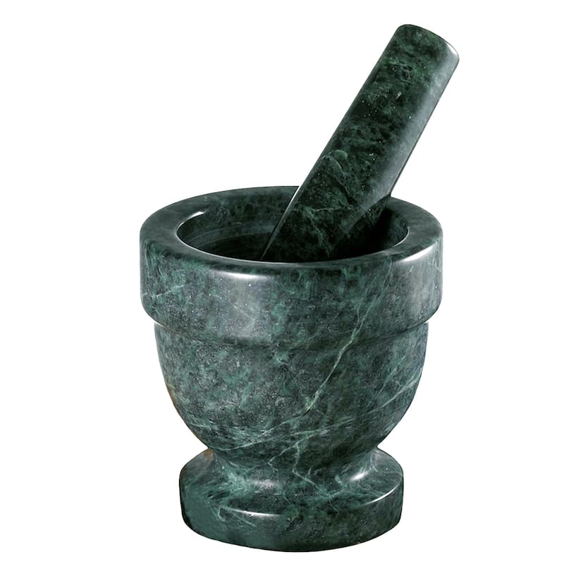 Creative Home Green Marble Mortar and Pestle Set, 4" Diam. x 4" H