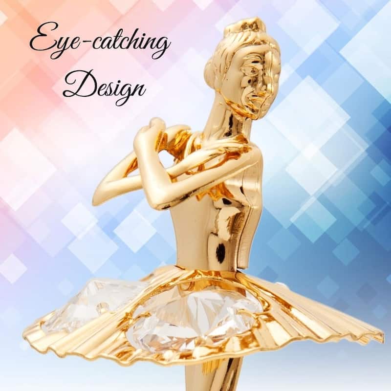 Matashi Home Decorative Showpiece 24K Gold Plated Crystal Studded Ballerina with Arm Up Figurine