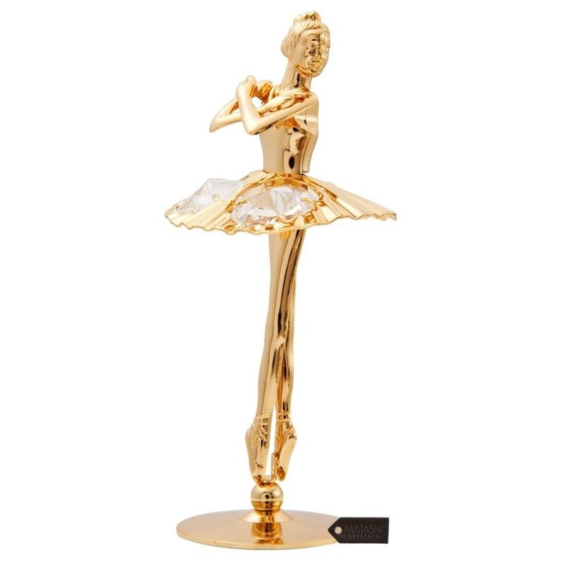 Matashi Home Decorative Showpiece 24K Gold Plated Crystal Studded Ballerina with Arm Up Figurine