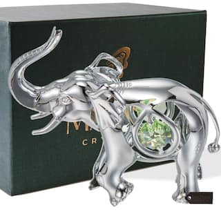 Matashi Home Decorative Showpiece Chrome Plated Silver Elephant with Open Mouth Ornament with Mint Green and Clear-Cut Crystals