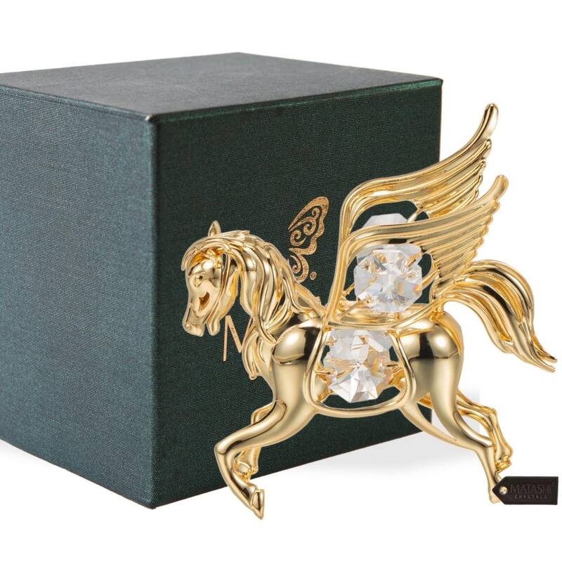 Matashi Home Decorative Showpiece 24K Gold Plated Crystal Studded Flying Pegasus Ornament