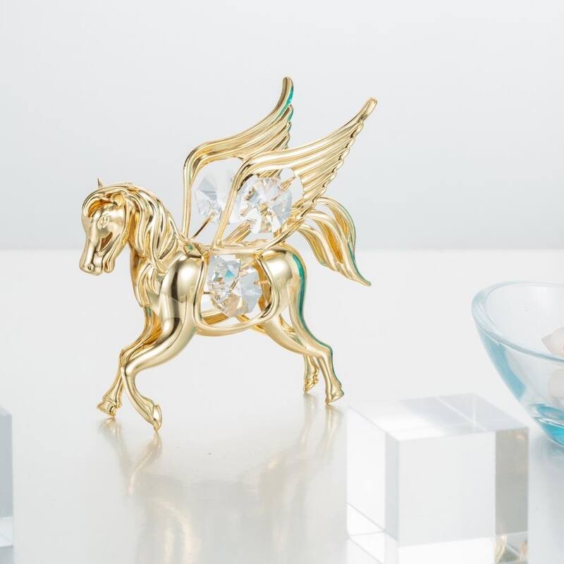 Matashi Home Decorative Showpiece 24K Gold Plated Crystal Studded Flying Pegasus Ornament