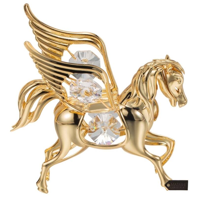 Matashi Home Decorative Showpiece 24K Gold Plated Crystal Studded Flying Pegasus Ornament