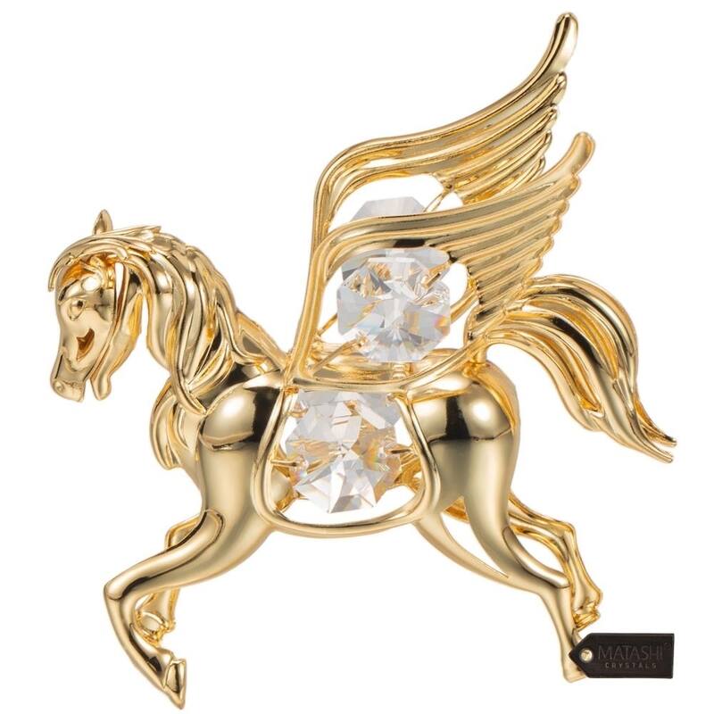 Matashi Home Decorative Showpiece 24K Gold Plated Crystal Studded Flying Pegasus Ornament