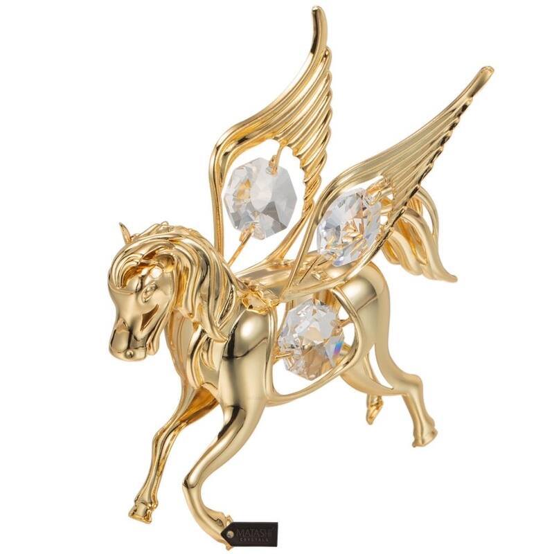 Matashi Home Decorative Showpiece 24K Gold Plated Crystal Studded Flying Pegasus Ornament