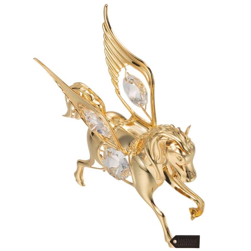 Matashi Home Decorative Showpiece 24K Gold Plated Crystal Studded Flying Pegasus Ornament