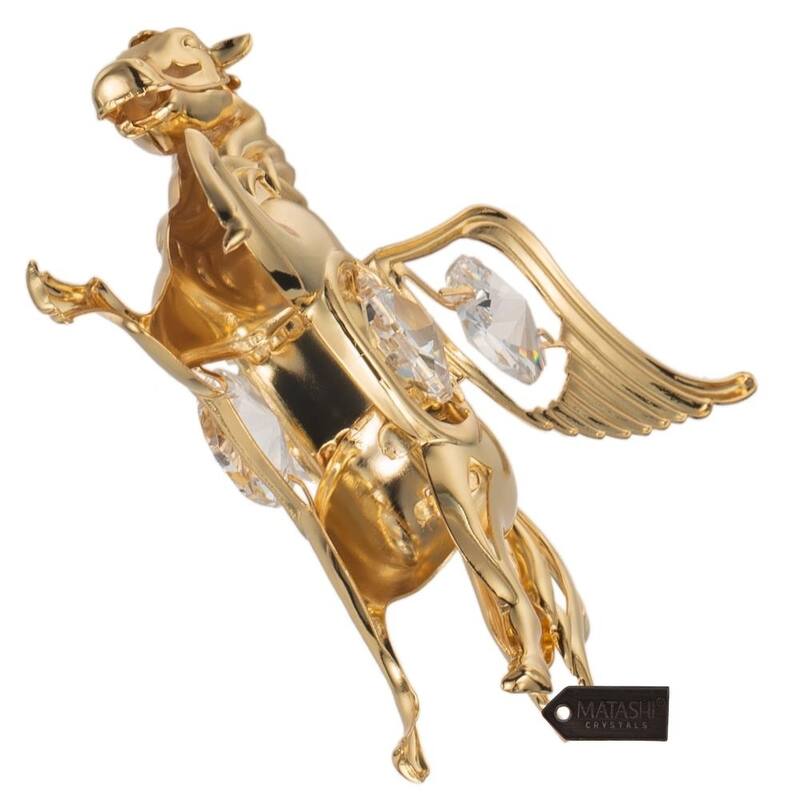 Matashi Home Decorative Showpiece 24K Gold Plated Crystal Studded Flying Pegasus Ornament