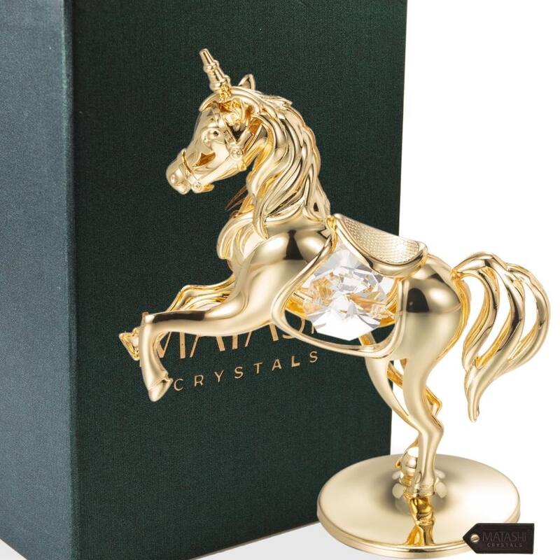 Matashi Home Decorative Showpiece 24K Gold Plated Crystal Studded Unicorn Ornament