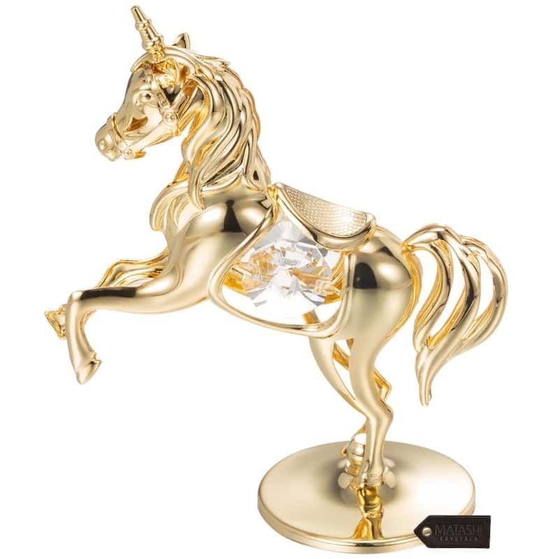 Matashi Home Decorative Showpiece 24K Gold Plated Crystal Studded Unicorn Ornament