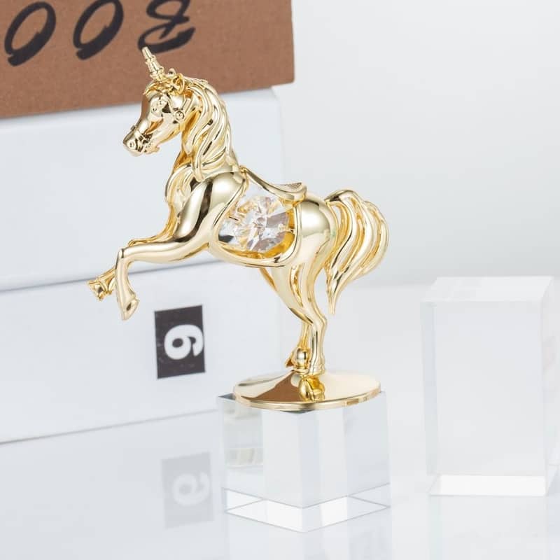 Matashi Home Decorative Showpiece 24K Gold Plated Crystal Studded Unicorn Ornament