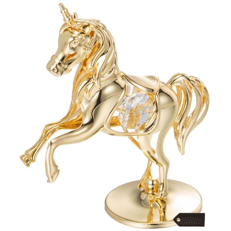 Matashi Home Decorative Showpiece 24K Gold Plated Crystal Studded Unicorn Ornament