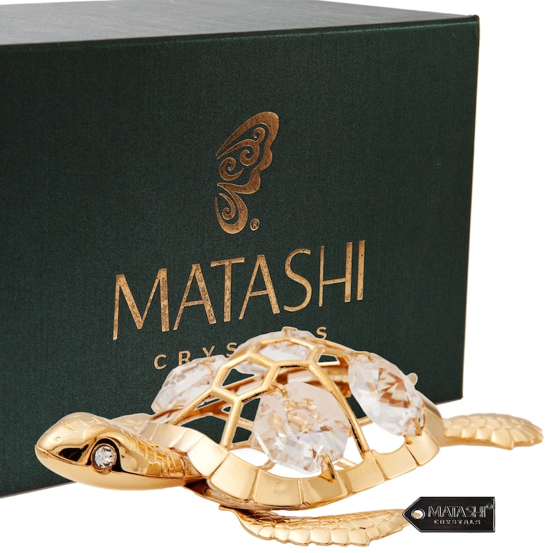 Matashi Home Decorative Showpiece 24K Gold Plated Crystal Studded Sea Turtle Ornament