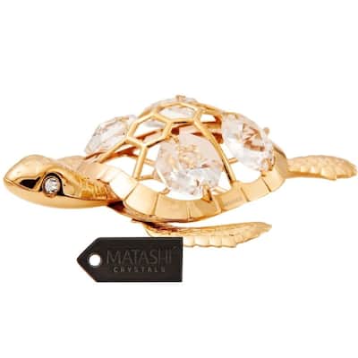 Matashi Home Decorative Showpiece 24K Gold Plated Crystal Studded Sea Turtle Ornament