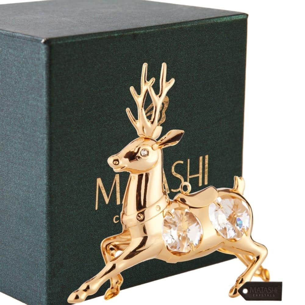 Matashi Home Decorative Showpiece 24K Gold Plated Crystal Studded Reindeer Ornament