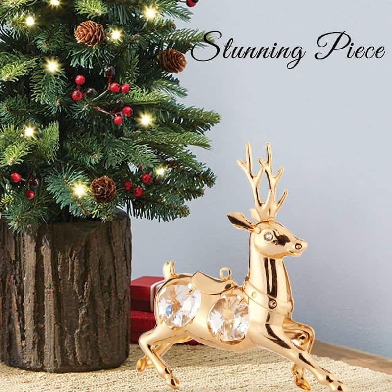 Matashi Home Decorative Showpiece 24K Gold Plated Crystal Studded Reindeer Ornament