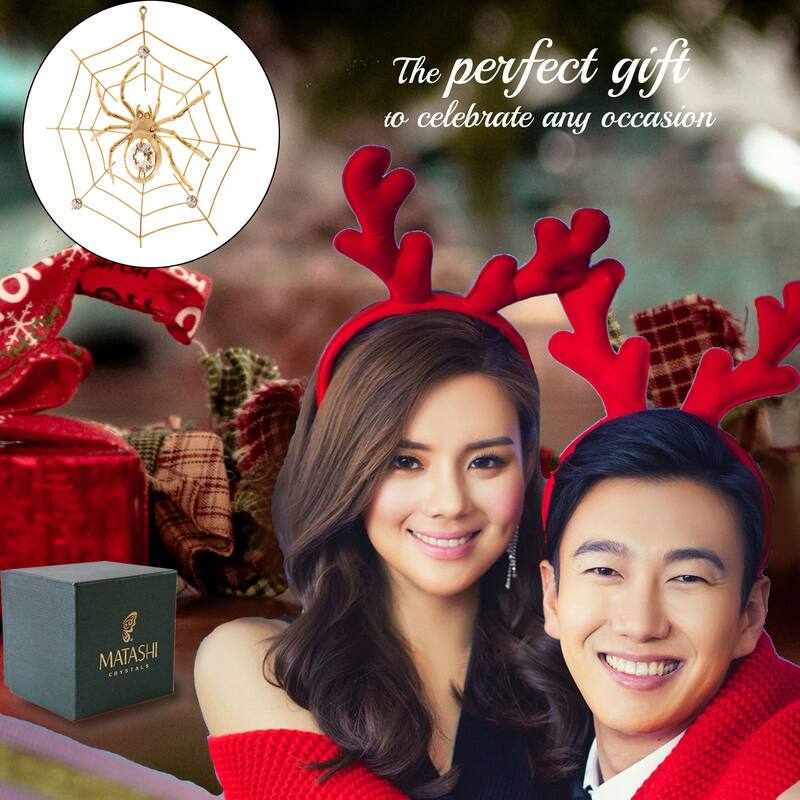 Matashi Home Decorative Showpiece 24K Gold Plated Crystal Studded Spider on Spider Web Ornament