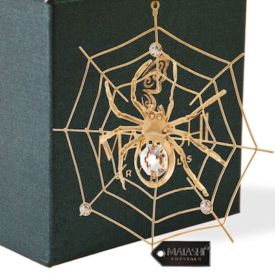 Matashi Home Decorative Showpiece 24K Gold Plated Crystal Studded Spider on Spider Web Ornament