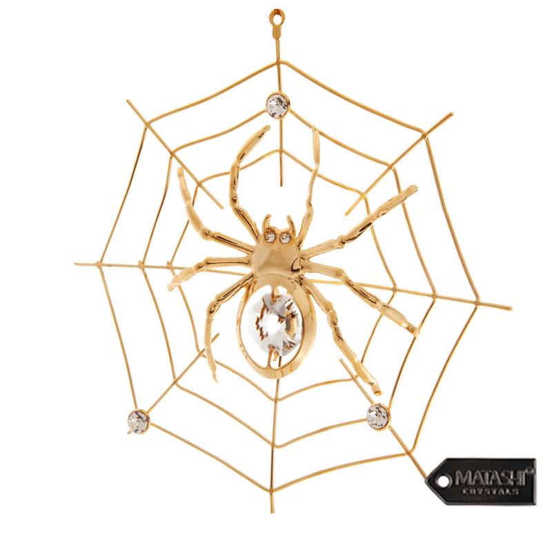 Matashi Home Decorative Showpiece 24K Gold Plated Crystal Studded Spider on Spider Web Ornament