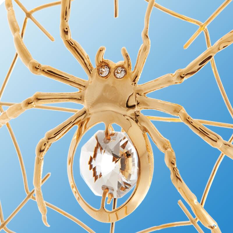 Matashi Home Decorative Showpiece 24K Gold Plated Crystal Studded Spider on Spider Web Ornament