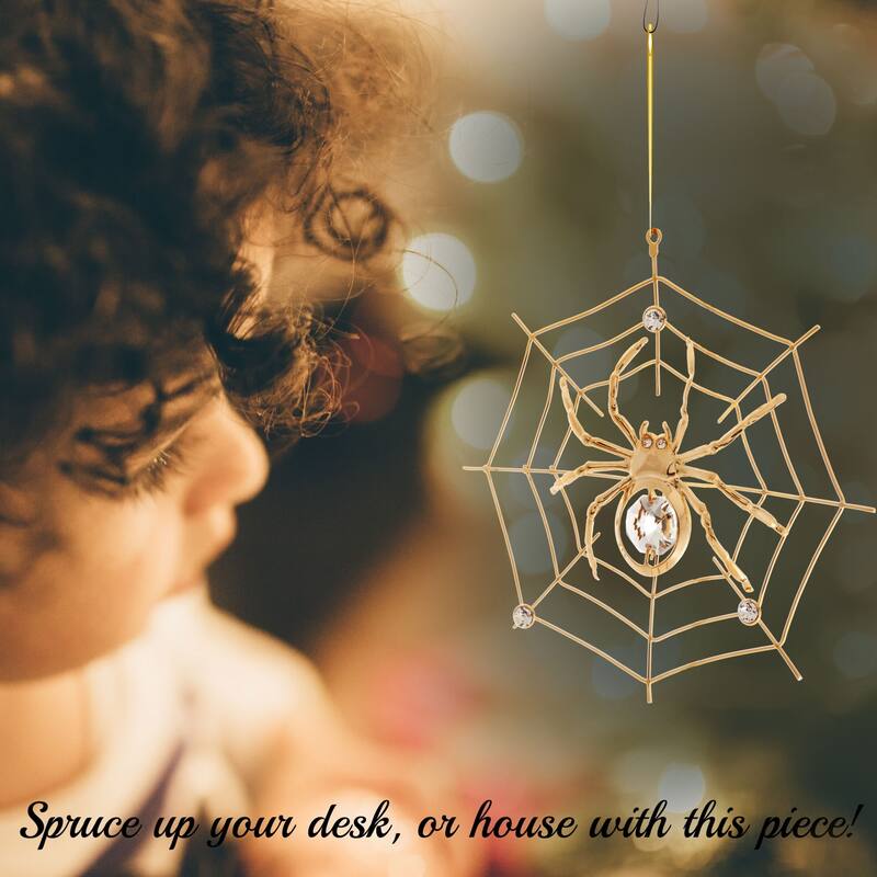 Matashi Home Decorative Showpiece 24K Gold Plated Crystal Studded Spider on Spider Web Ornament