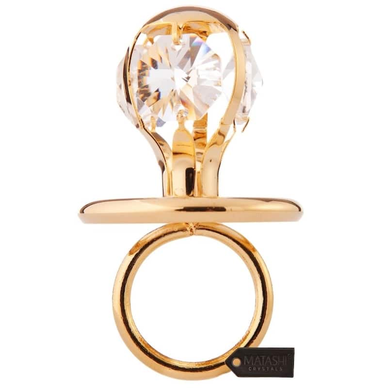 Matashi Baby's First Christmas Holiday Ornament 24K Gold Plated Crystal Studded Baby Pacifier Ornament and Hanging Pendant