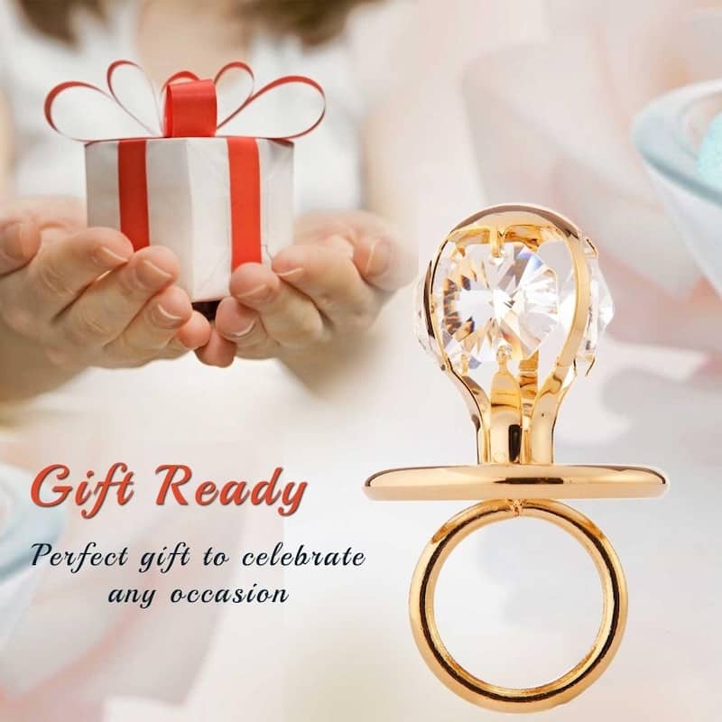 Matashi Baby's First Christmas Holiday Ornament 24K Gold Plated Crystal Studded Baby Pacifier Ornament and Hanging Pendant