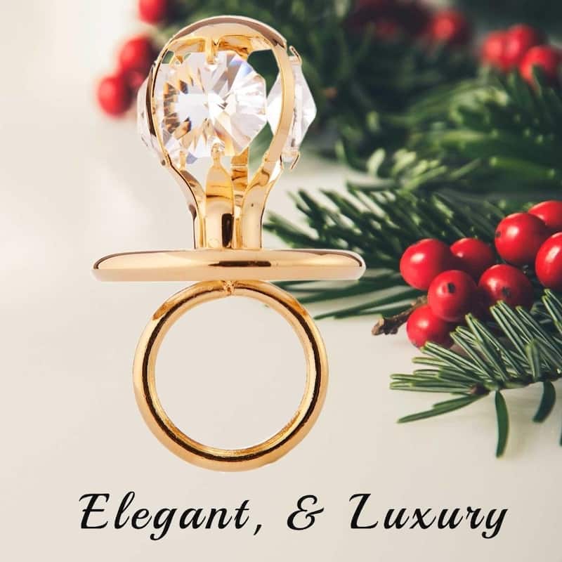 Matashi Baby's First Christmas Holiday Ornament 24K Gold Plated Crystal Studded Baby Pacifier Ornament and Hanging Pendant