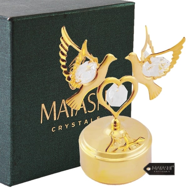 24K Gold Plated Music Box w/ Crystal Studded Love Doves Figurine Christmas Gift 24K Gold Plated Music Box w/ Crystal Studded Love Doves Figurine Christmas Gift