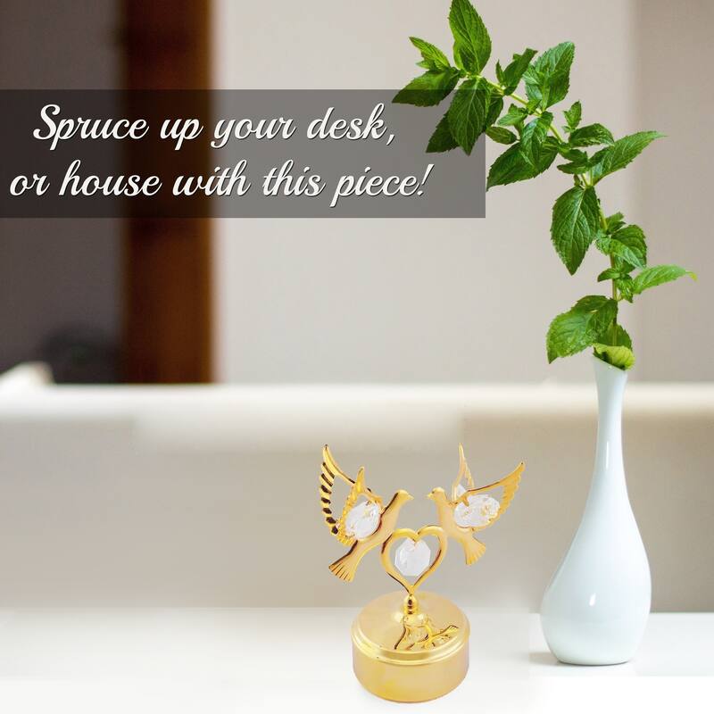 Matashi Home Decorative Showpiece 24K Gold Plated Music Box with Crystal Studded Love Doves Figurine on a Smooth Base
