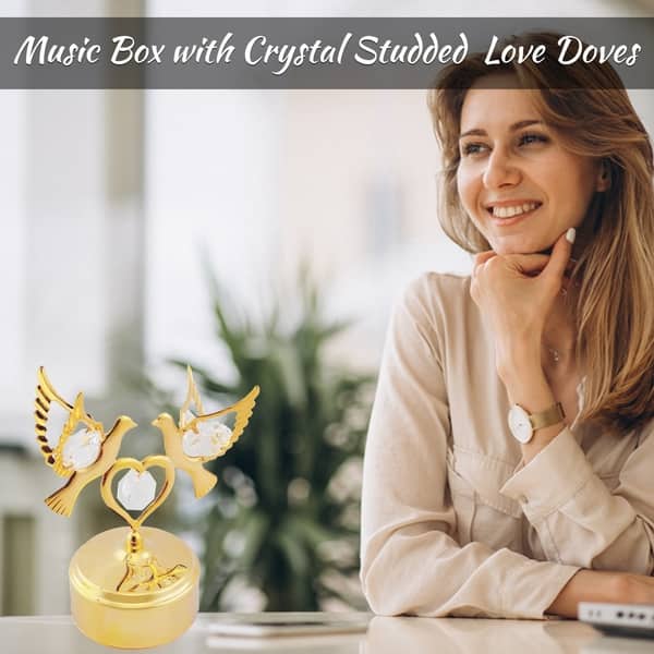 24K Gold Plated Music Box w/ Crystal Studded Love Doves Figurine Christmas Gift 24K Gold Plated Music Box w/ Crystal Studded Love Doves Figurine Christmas Gift
