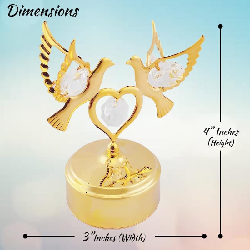 Matashi Home Decorative Showpiece 24K Gold Plated Music Box with Crystal Studded Love Doves Figurine on a Smooth Base