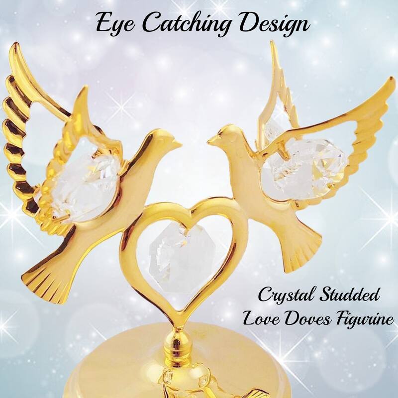 Matashi Home Decorative Showpiece 24K Gold Plated Music Box with Crystal Studded Love Doves Figurine on a Smooth Base