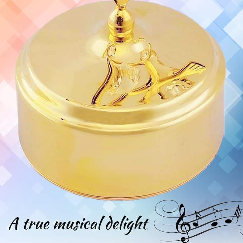 Matashi Home Decorative Showpiece 24K Gold Plated Music Box with Crystal Studded Love Doves Figurine on a Smooth Base